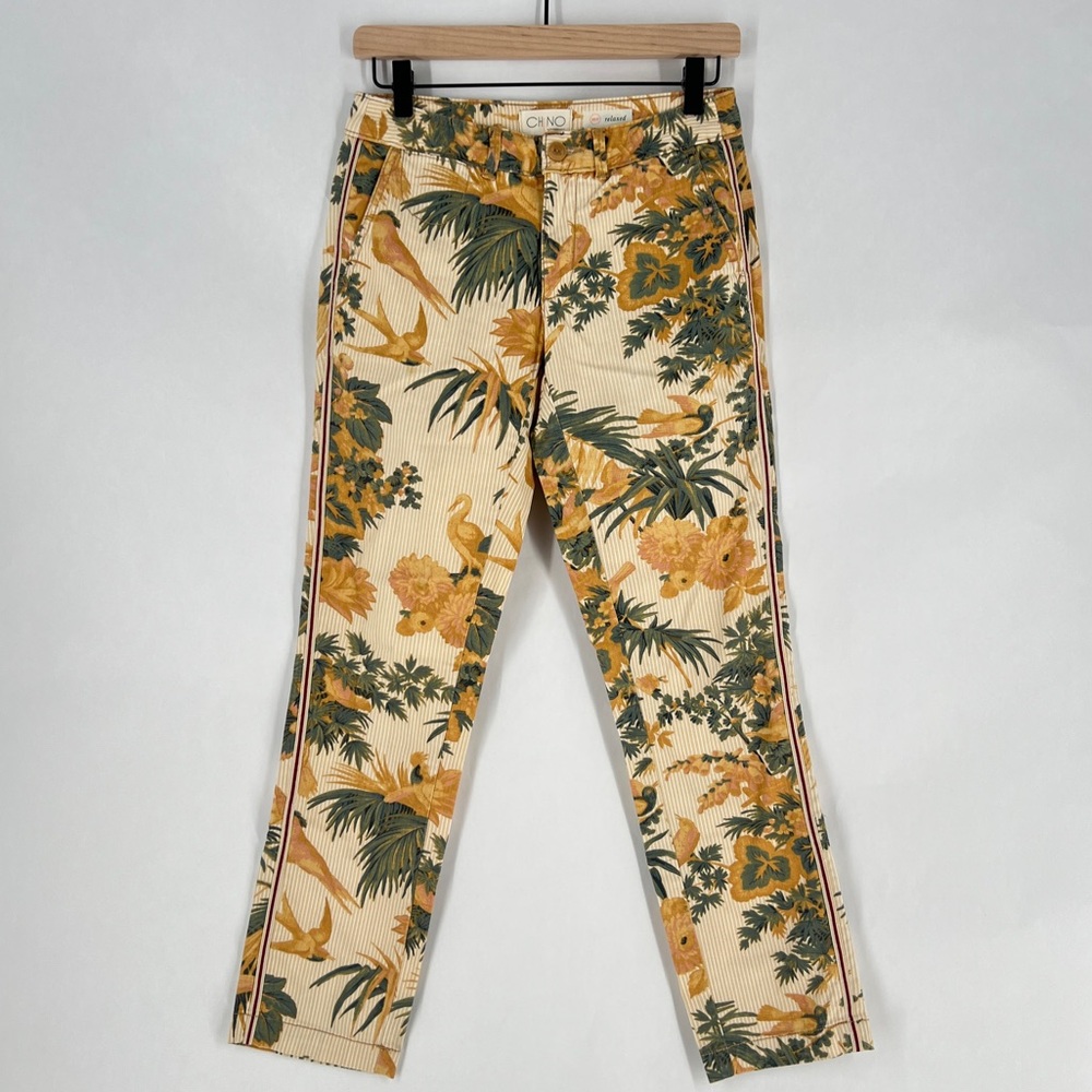 Anthropologie Chino Stretch Relaxed Fit Pants Tropical Floral Print 25 Petite